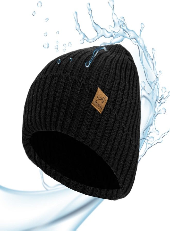ACUSHLA Waterproof Windproof Cuff Beanie for Men & Women - Fleece-Lined Thick Warm Knitted Winter Hat for Cold Weather Unisex Heavyweight Watch Cap, Black - Image 1